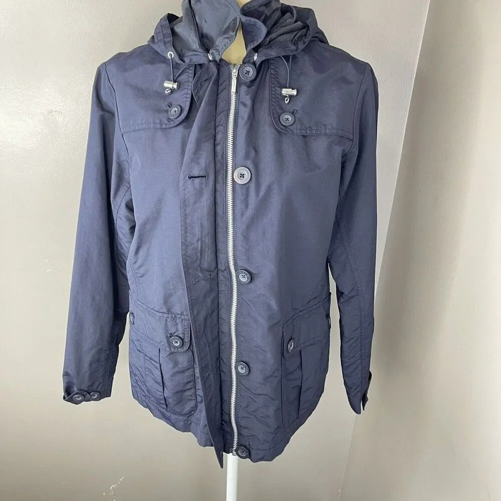 Lands’ End Women’s Hooded Rain Windbreaker Jacket Coat Small S 6-8 Navy Nylon